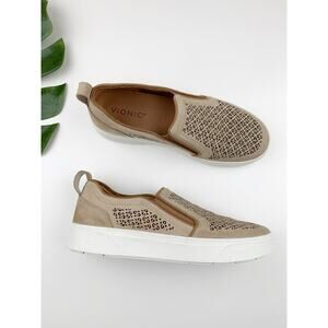 Vionic Kimmie Casual Sneakers Slip On Tan Cutout Suede Comfort Shoes Women's 8